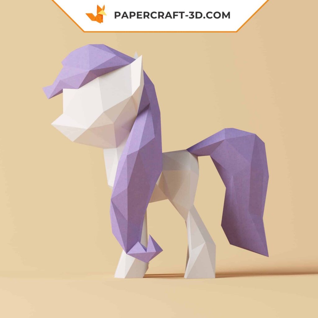 Papercraft de pequeno pônei roxo em origami 3D