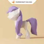 Papercraft de pequeño pony morado en origami 3D, vista 2