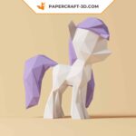 Papercraft de pequeno pônei roxo em origami 3D