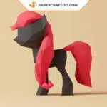 Papercraft de pequeño pony morado en origami 3D, vista 5