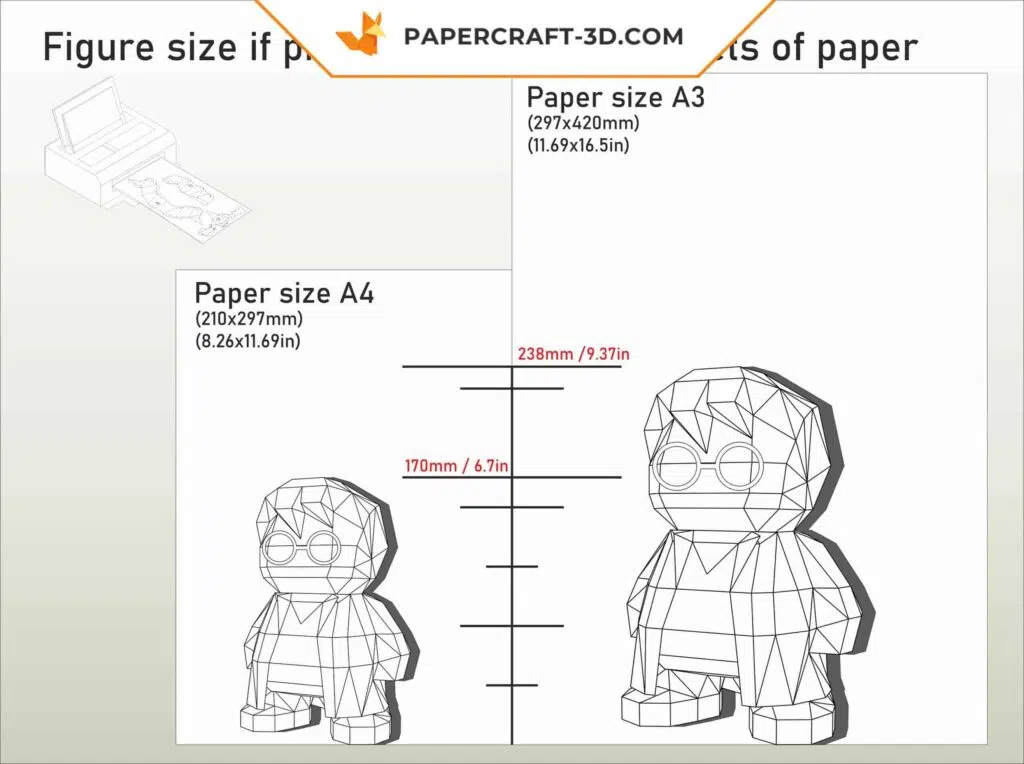 Papercraft petit sorcier en origami papier 3D à faire soi-même, weergave 3