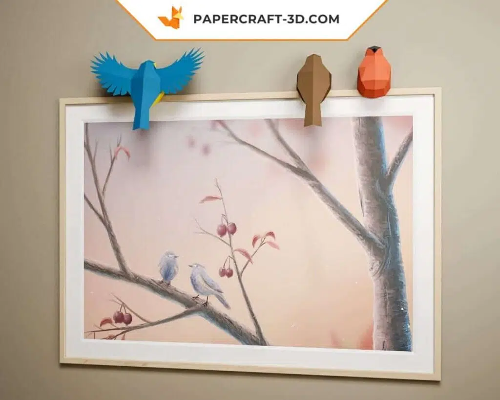 Papercraft de pequenos pássaros em origami 3D