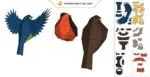 Papercraft de pequenos pássaros em origami 3D