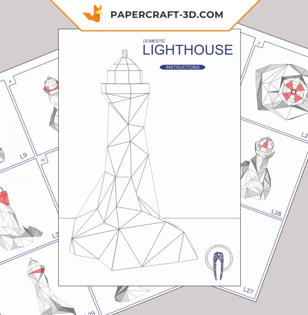 Papercraft Phare en origami papier 3D à télécharger, vue 3