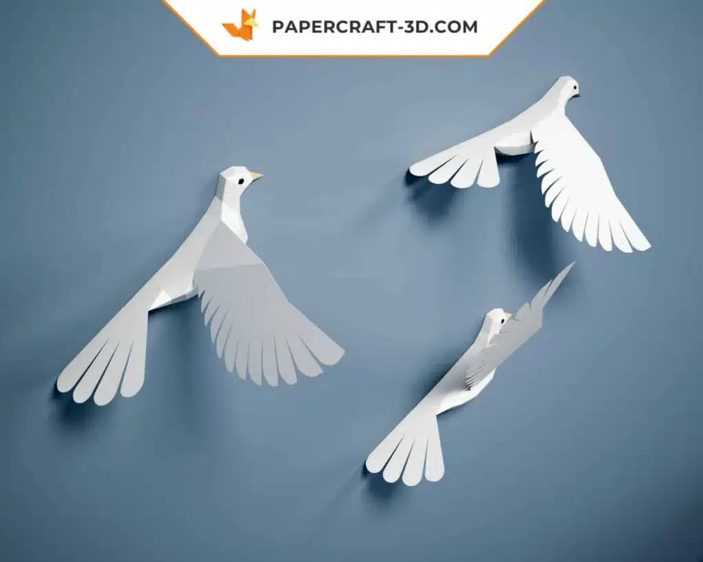 Papercraft Pigeons : modèle d&rsquo;origami 3D en papier à réaliser soi-même, weergave 2
