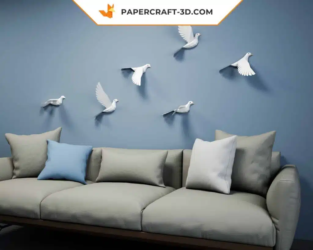 Papercraft Pigeons : modèle d&rsquo;origami 3D en papier à réaliser soi-même, weergave 3