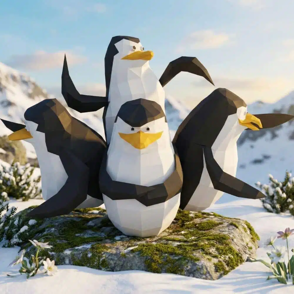 Papercraft de los pingüinos de Madagascar en origami 3D
