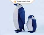 Papercraft famille de pingouin en origami 3D