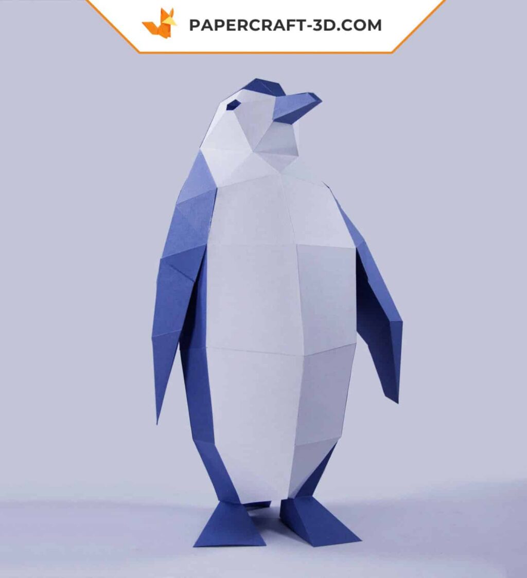 Papercraft família de pinguins em origami 3D