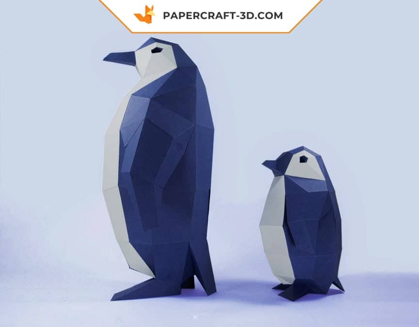 Papercraft penguin in 3D origami