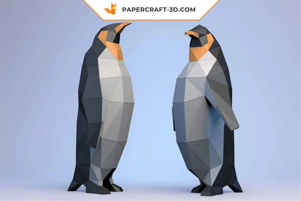 Papercraft pingouins en origami papier 3D de faible teneur en poly, weergave 2