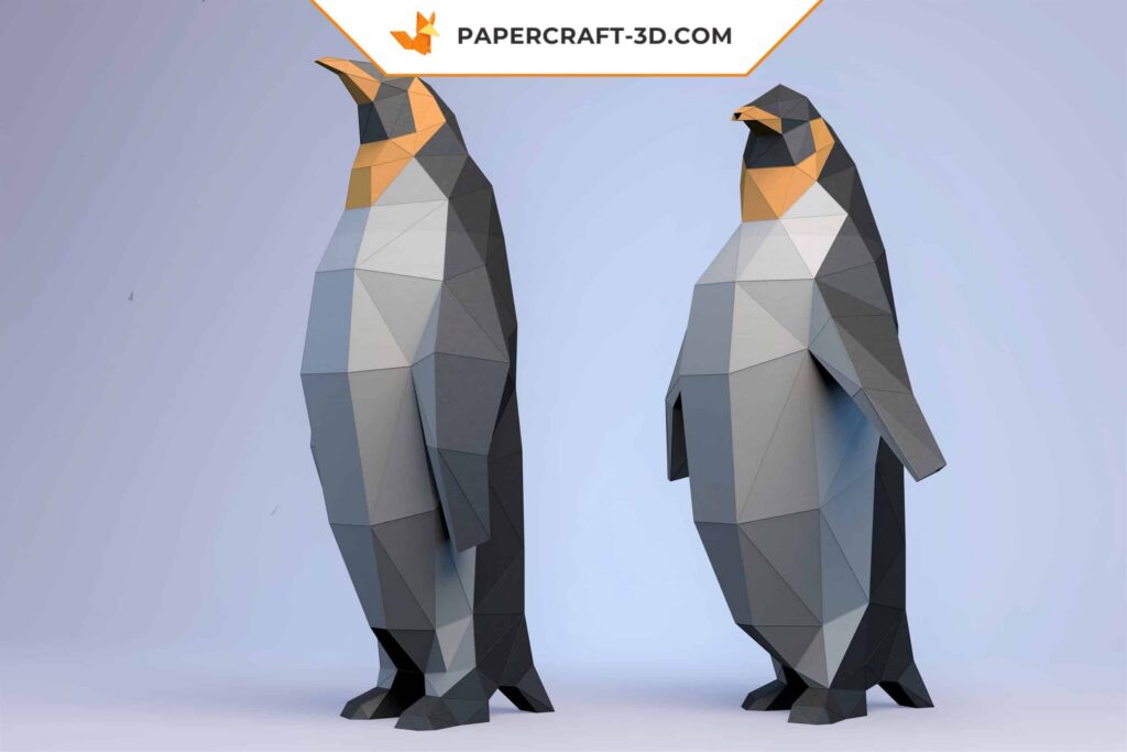 Papercraft de pinguins em origami de papel 3D