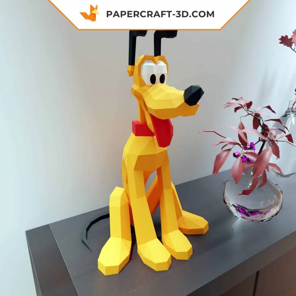 Papercraft Pluto sitzend als 3D-Origami, Ansicht 3