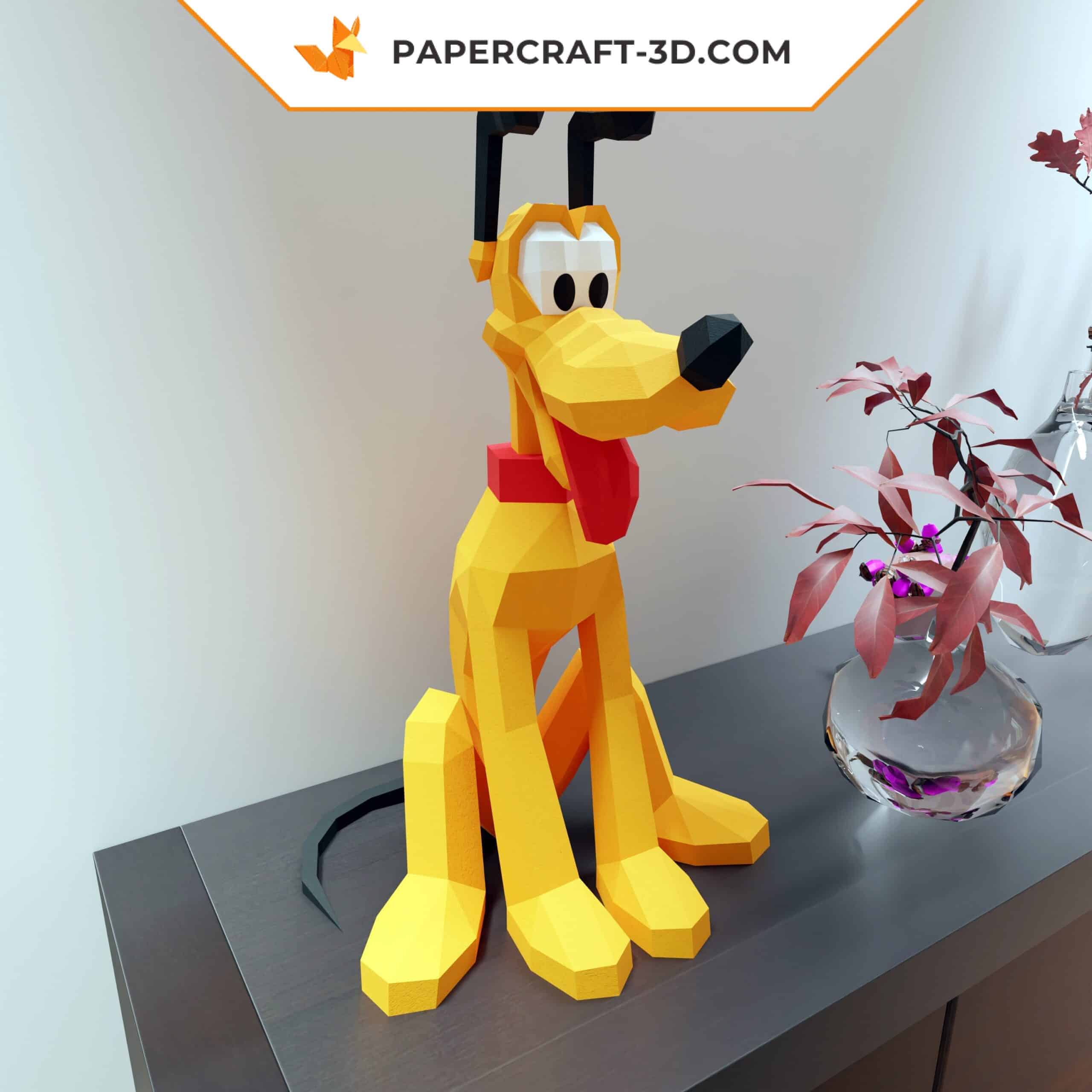 Papercraft Pluto sitting in 3D origami