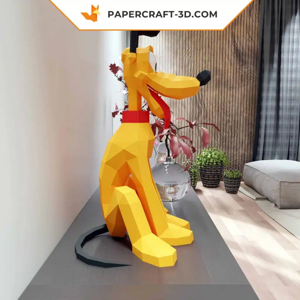 Papercraft Pluto sitzend als 3D-Origami, Ansicht 4