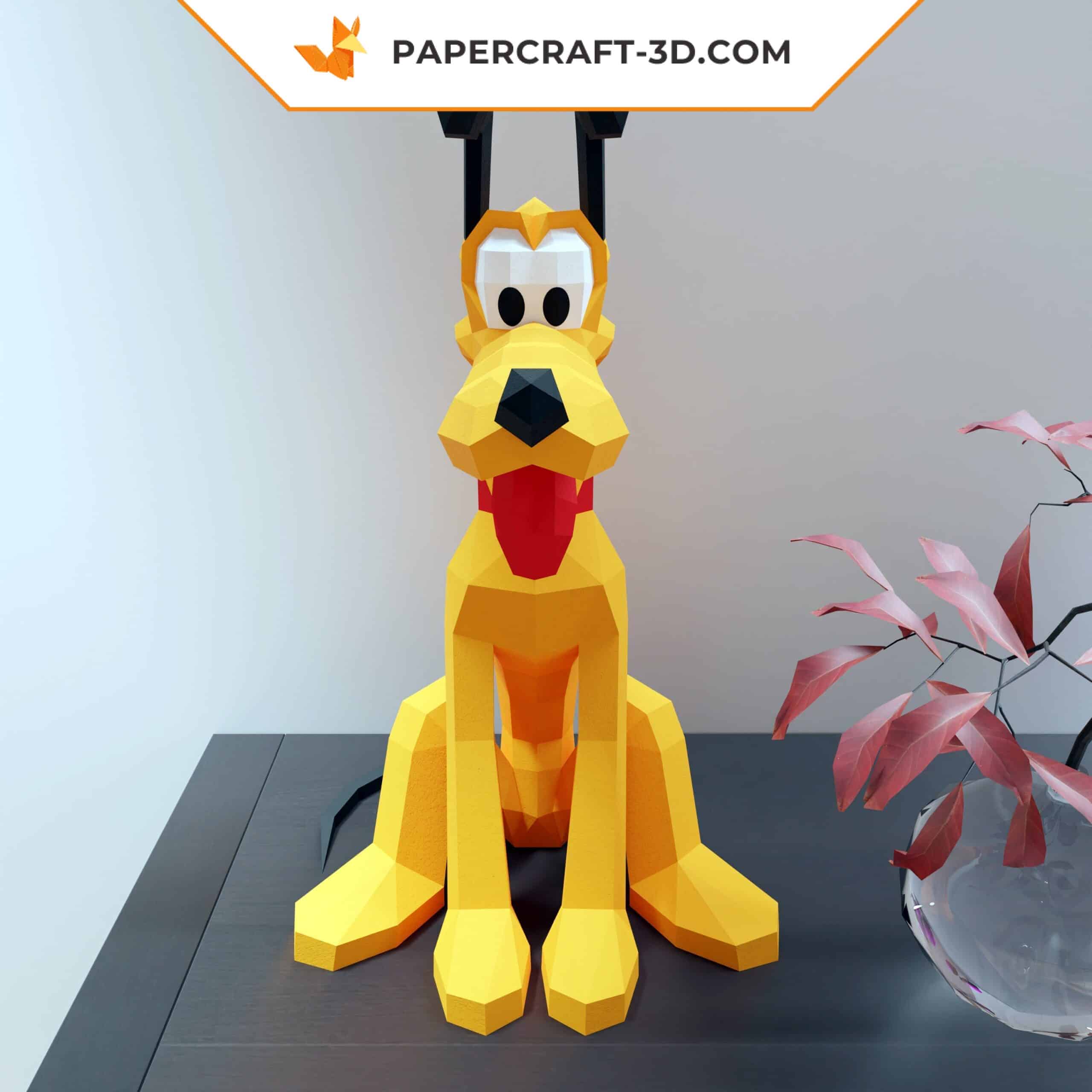 Papercraft Pluto sitting in 3D origami