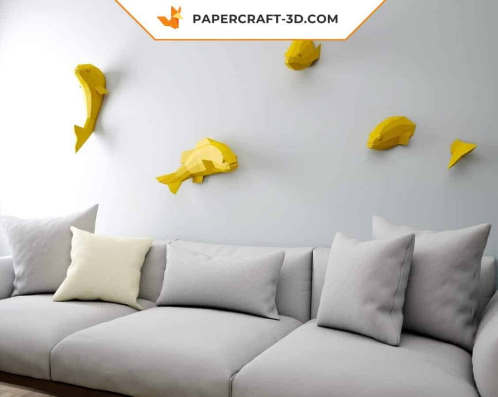 Papercraft de peixes de parede em origami 3D