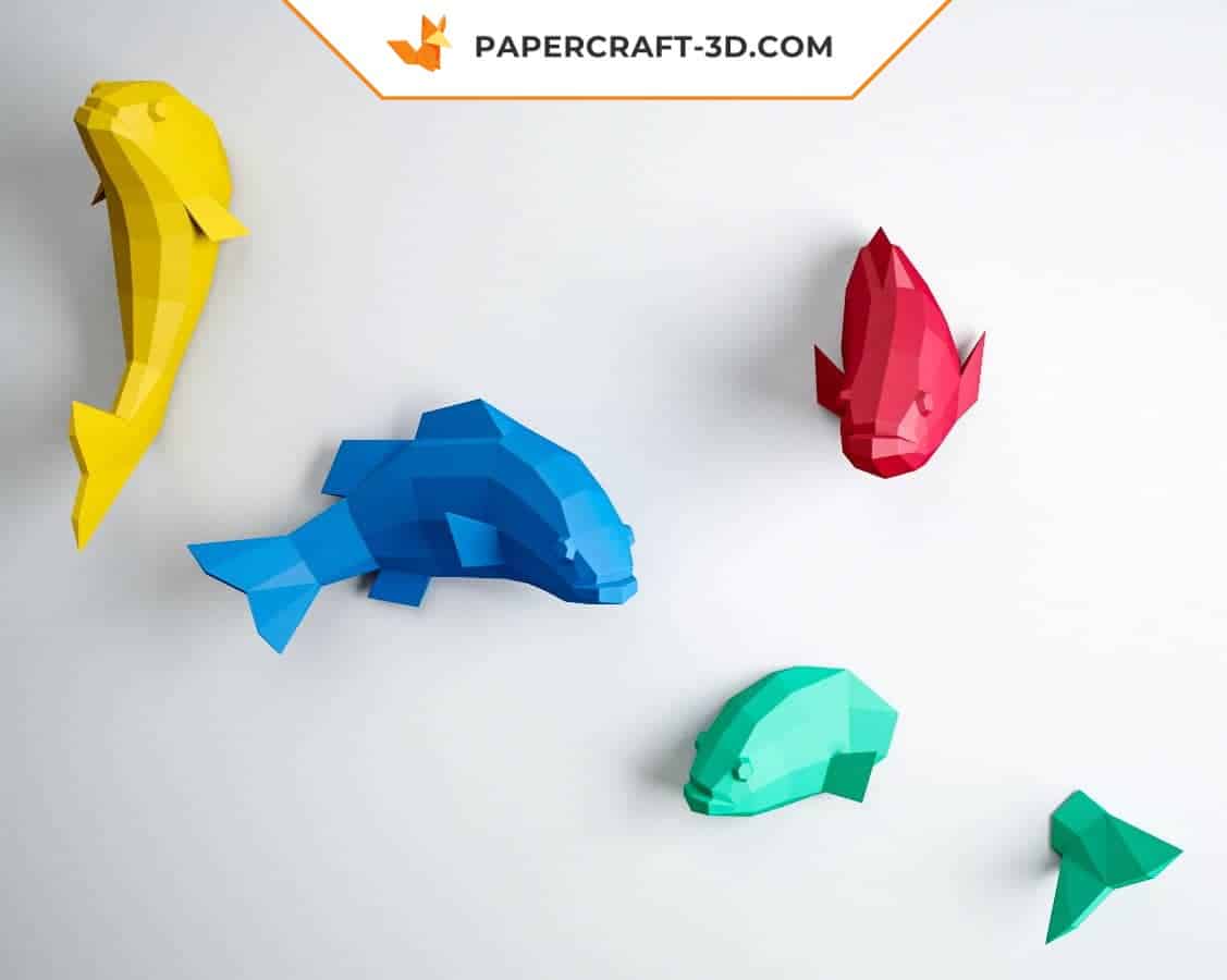 Papercraft fish wall art in 3D origami