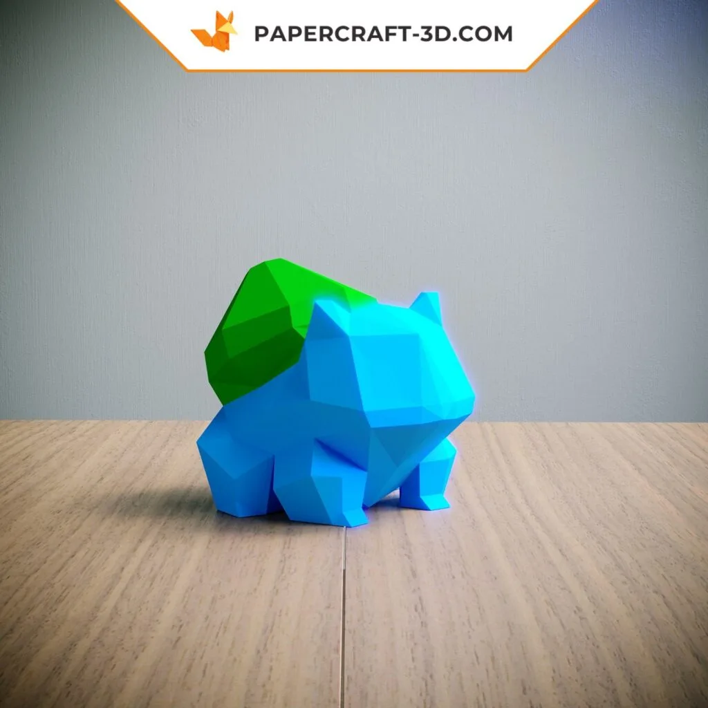 Papercraft Bulbasaur Pokémon blu in origami 3D