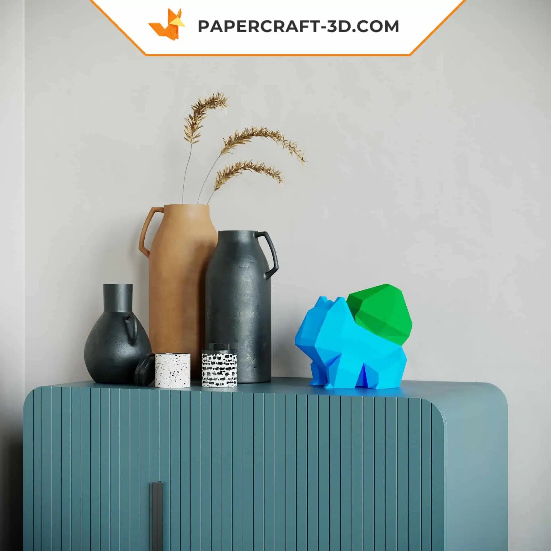 Papercraft Pokémon Bulbasaur origami papier 3D, weergave 4