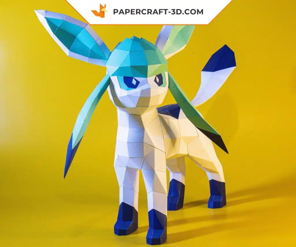 Papercraft Pokemon Glaceon, évolution d&rsquo;Eevee en origami papier 3D