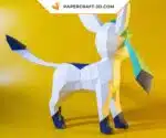 Papercraft Pokemon Glaceon, évolution d&rsquo;Eevee en origami papier 3D, weergave 2