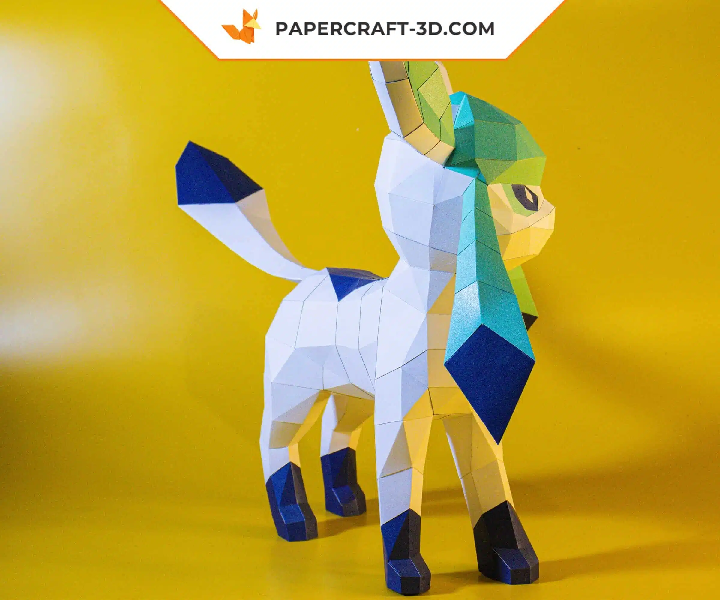 Papercraft Pokemon Glaceon, évolution d&rsquo;Eevee en origami papier 3D, weergave 3