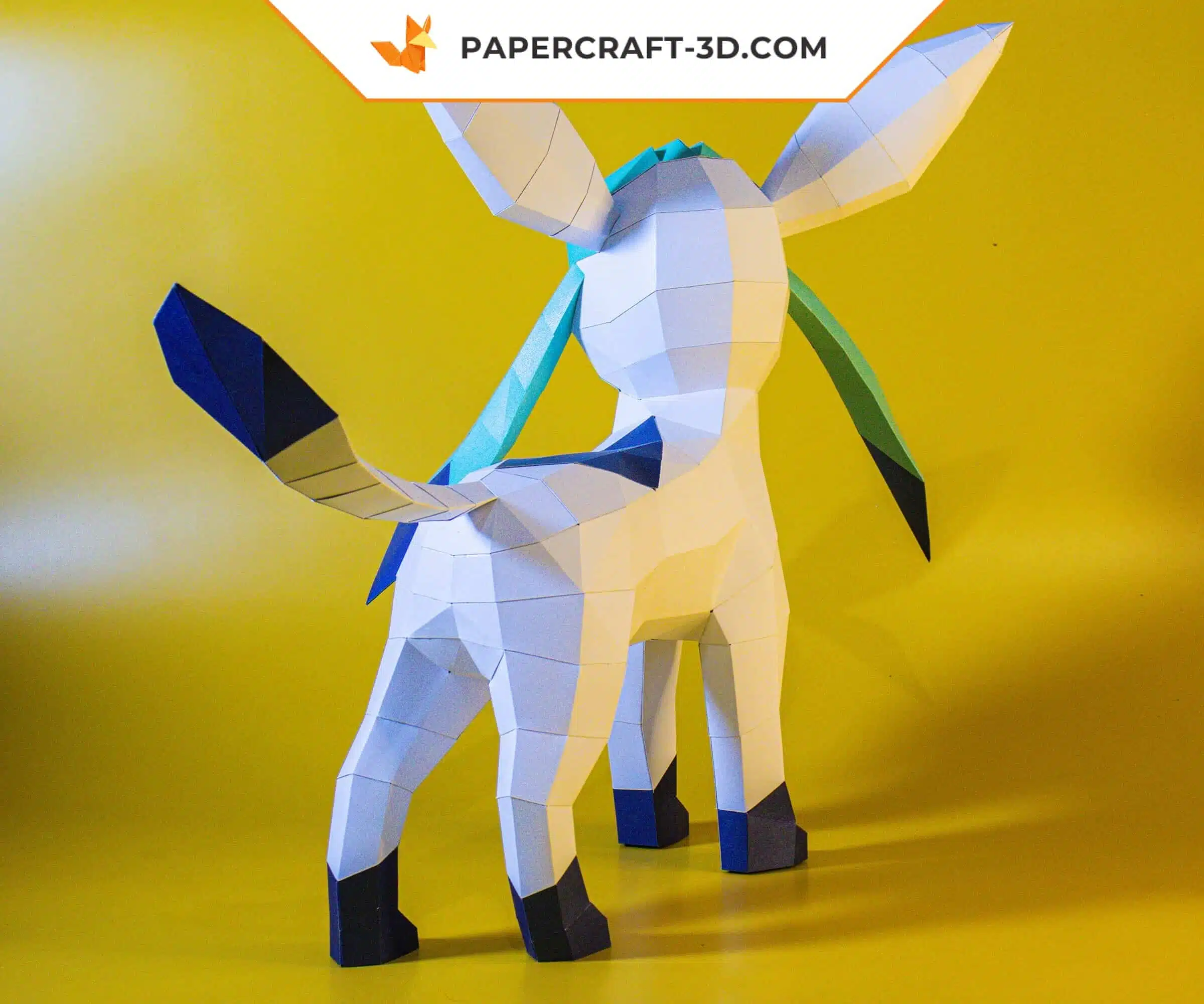 Papercraft Pokemon Glaceon, évolution d&rsquo;Eevee en origami papier 3D, weergave 4