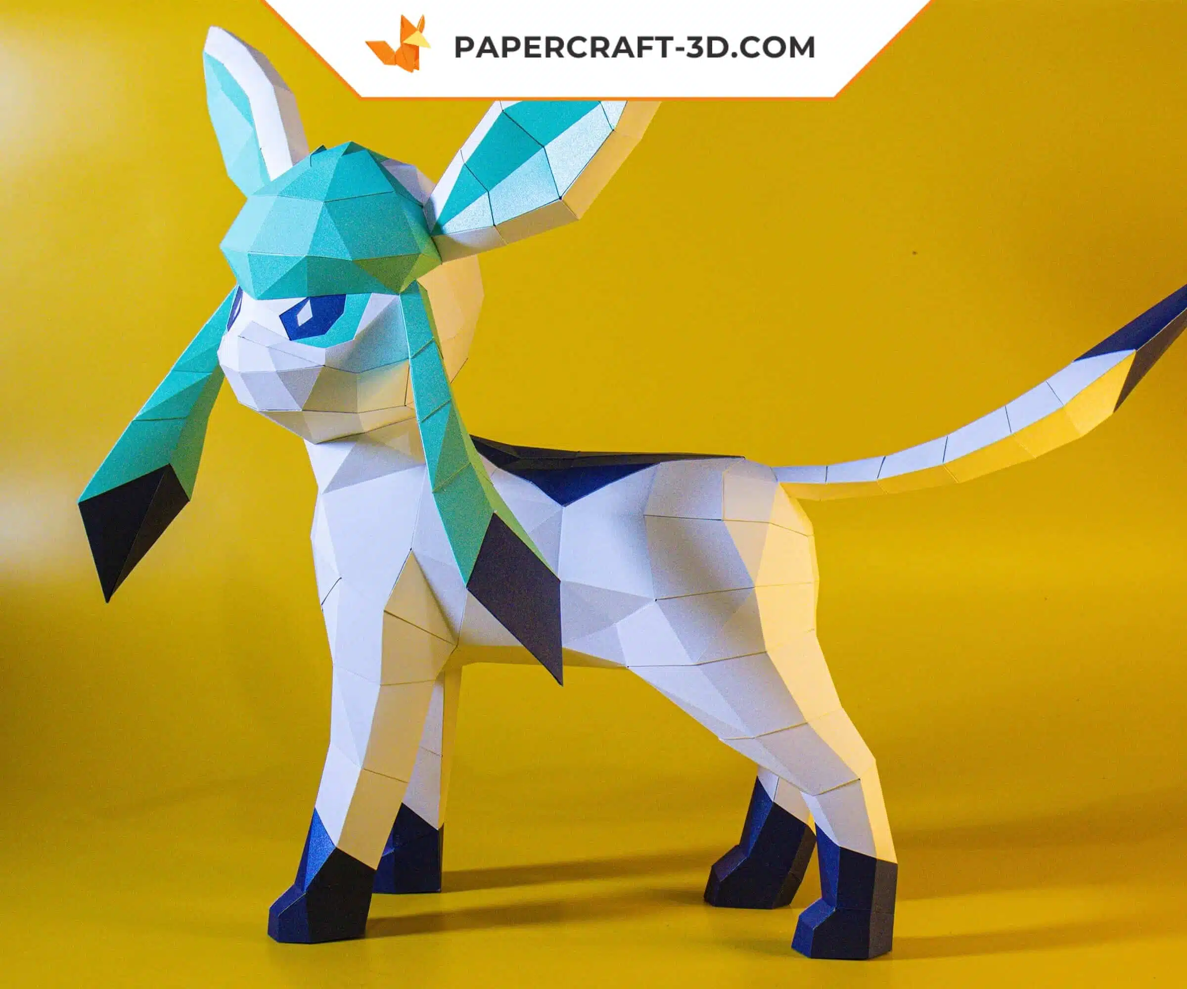 Papercraft Pokemon Glaceon, évolution d&rsquo;Eevee en origami papier 3D, weergave 7