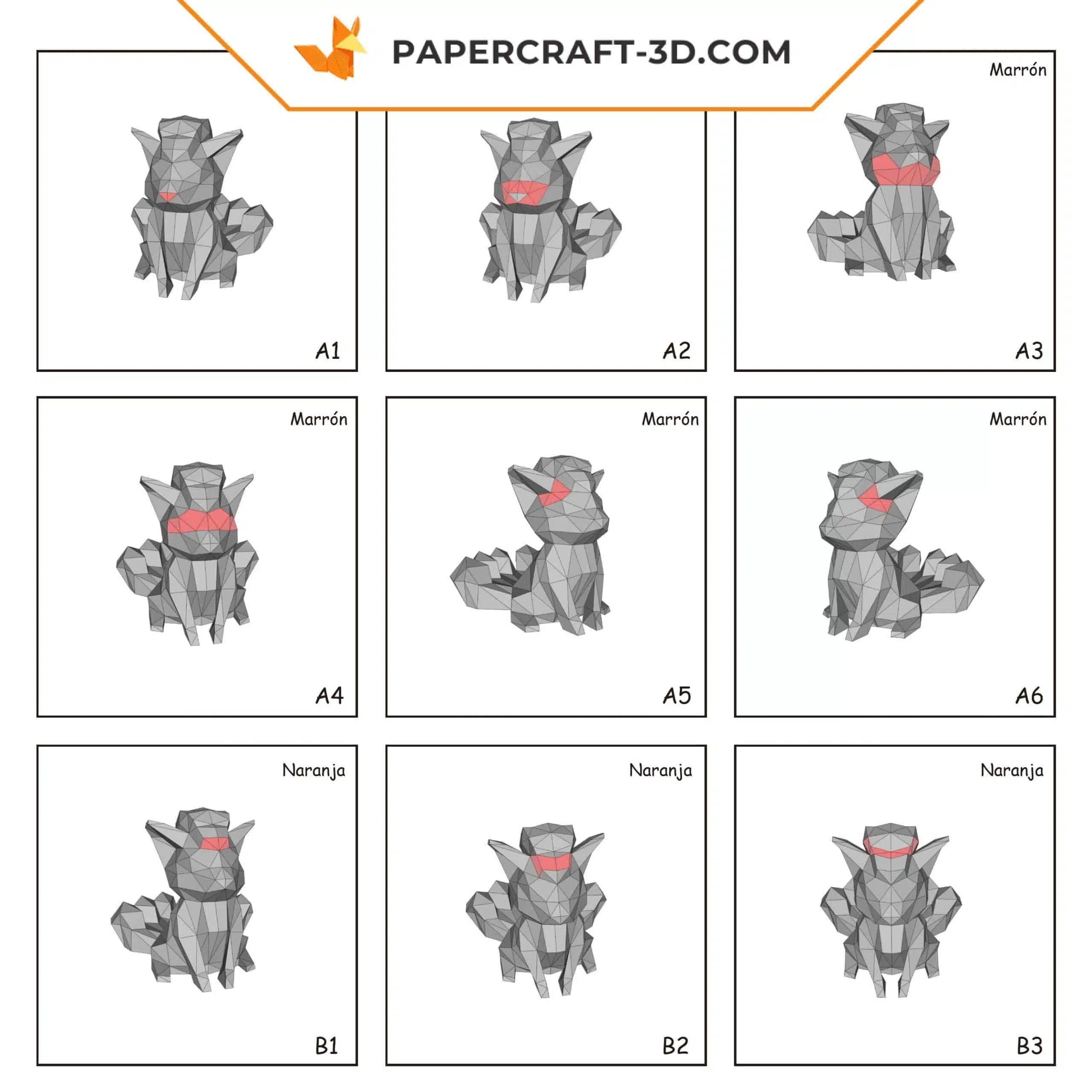 Papercraft Pokémon Vulpix en origami papier 3D pour décoration d&rsquo;intérieur, weergave 8
