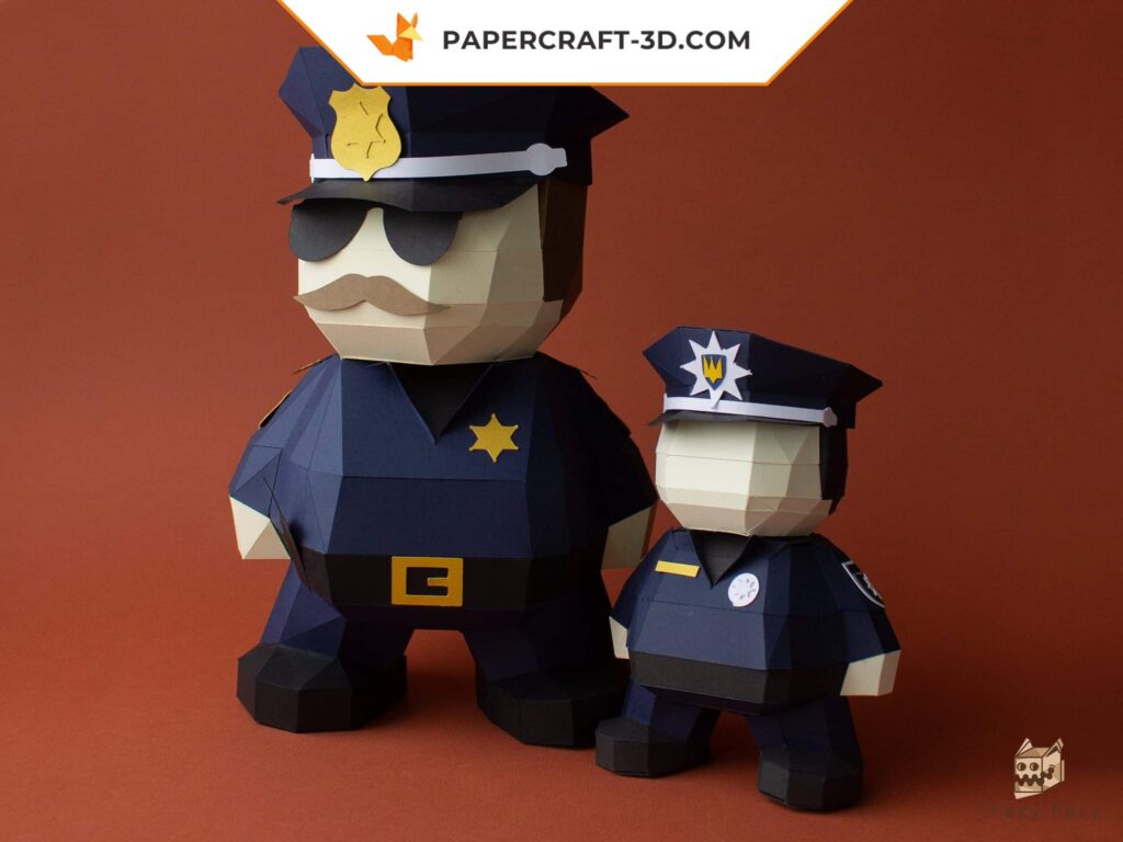 Papercraft de um policial em origami 3D