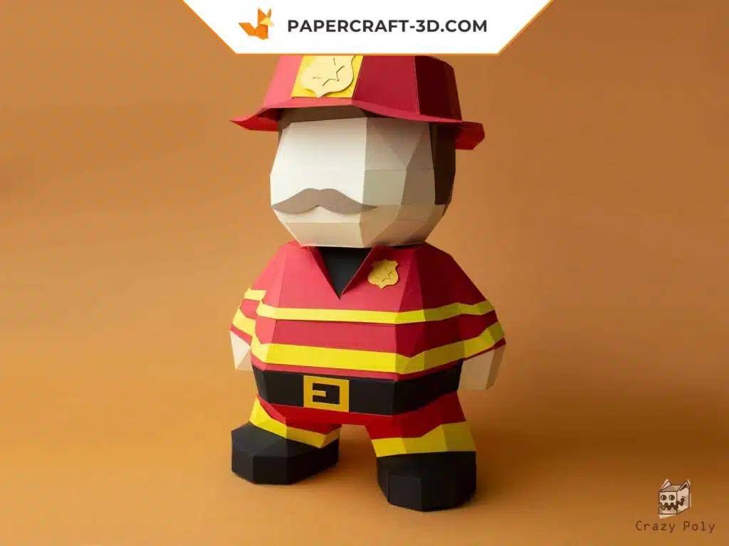 Papercraft pompier en origami papier 3D