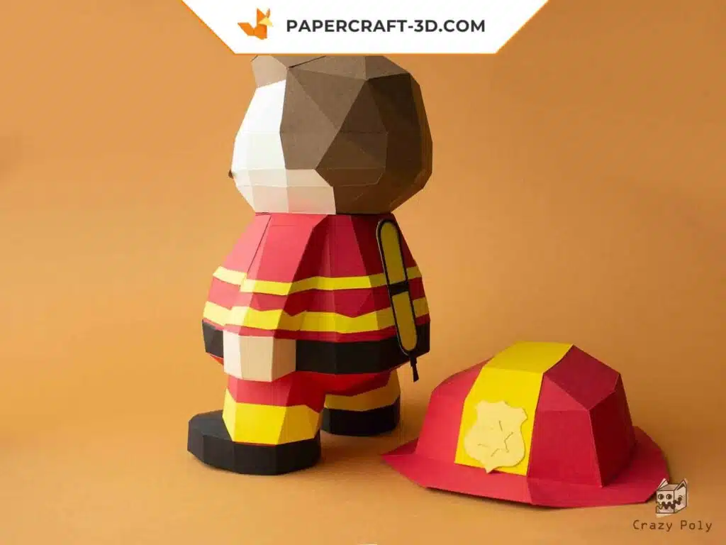 Papercraft pompier en origami papier 3D, weergave 3
