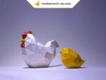 Papercraft poussin et sa poule en origami 3D