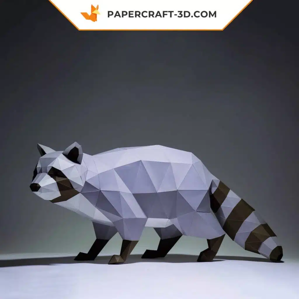 Papercraft de mapache caminando en origami 3D