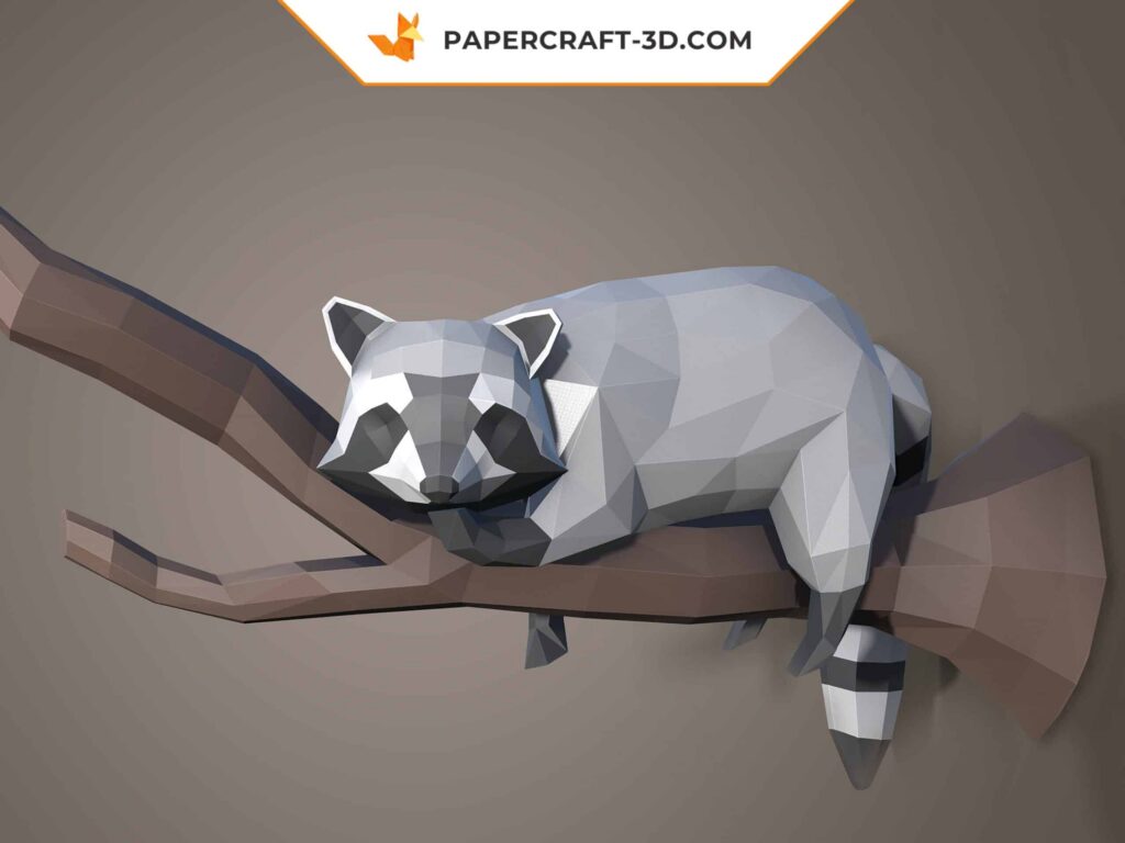 Papercraft de guaxinim em origami 3D