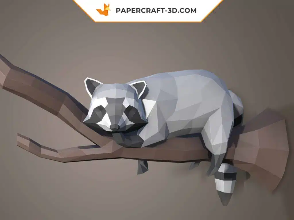 Papercraft Raton Laveur origami papier 3D, weergave 2