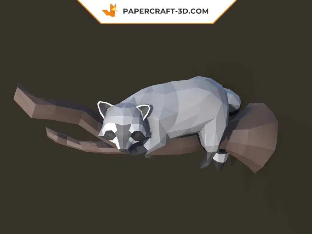 Papercraft Raton Laveur origami papier 3D, weergave 3