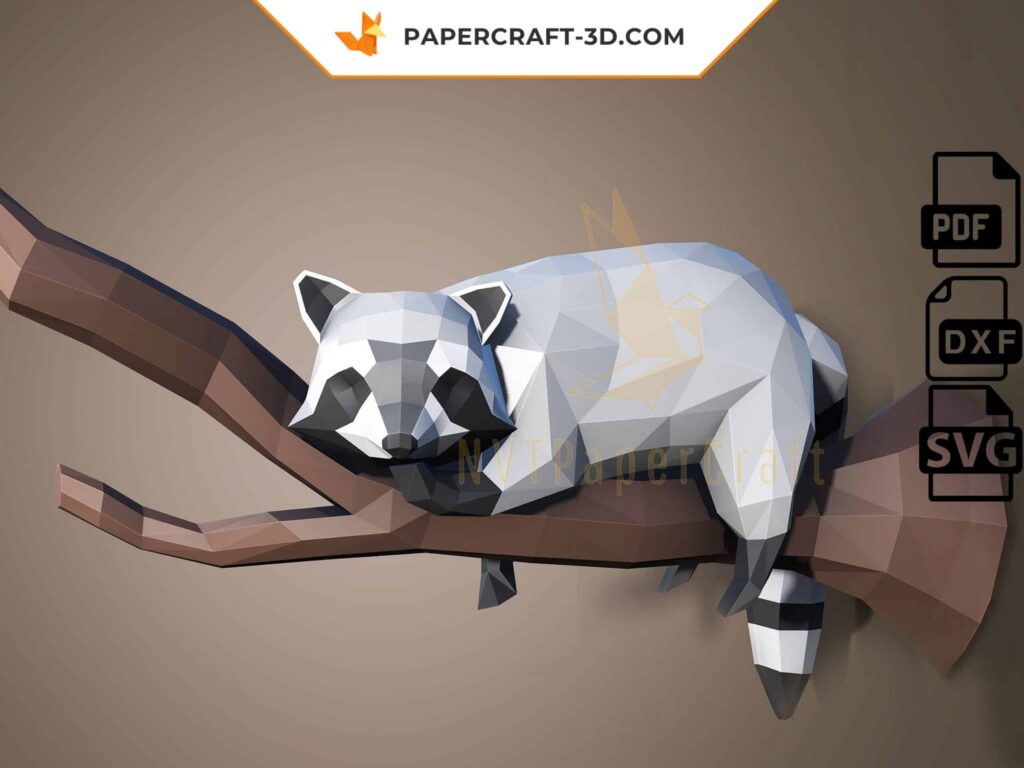 Papercraft de guaxinim em origami 3D