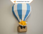 Papercraft bébé renard dans une mongolfière origami 3D