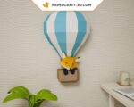 Papercraft bébé renard dans une mongolfière origami 3D