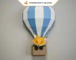 Papercraft bébé renard dans une mongolfière origami 3D