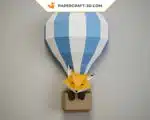 Baby Fox Papercraft in a 3D Origami Hot Air Balloon, view 2