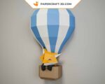 Papercraft bébé renard dans une mongolfière origami 3D