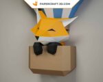 Papercraft bébé renard dans une mongolfière origami 3D