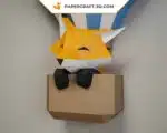 Baby Fox Papercraft in a 3D Origami Hot Air Balloon, assembled