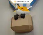 Baby Fox Papercraft in a 3D Origami Hot Air Balloon, side view