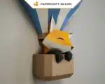 Baby Fox Papercraft in a 3D Origami Hot Air Balloon, back view