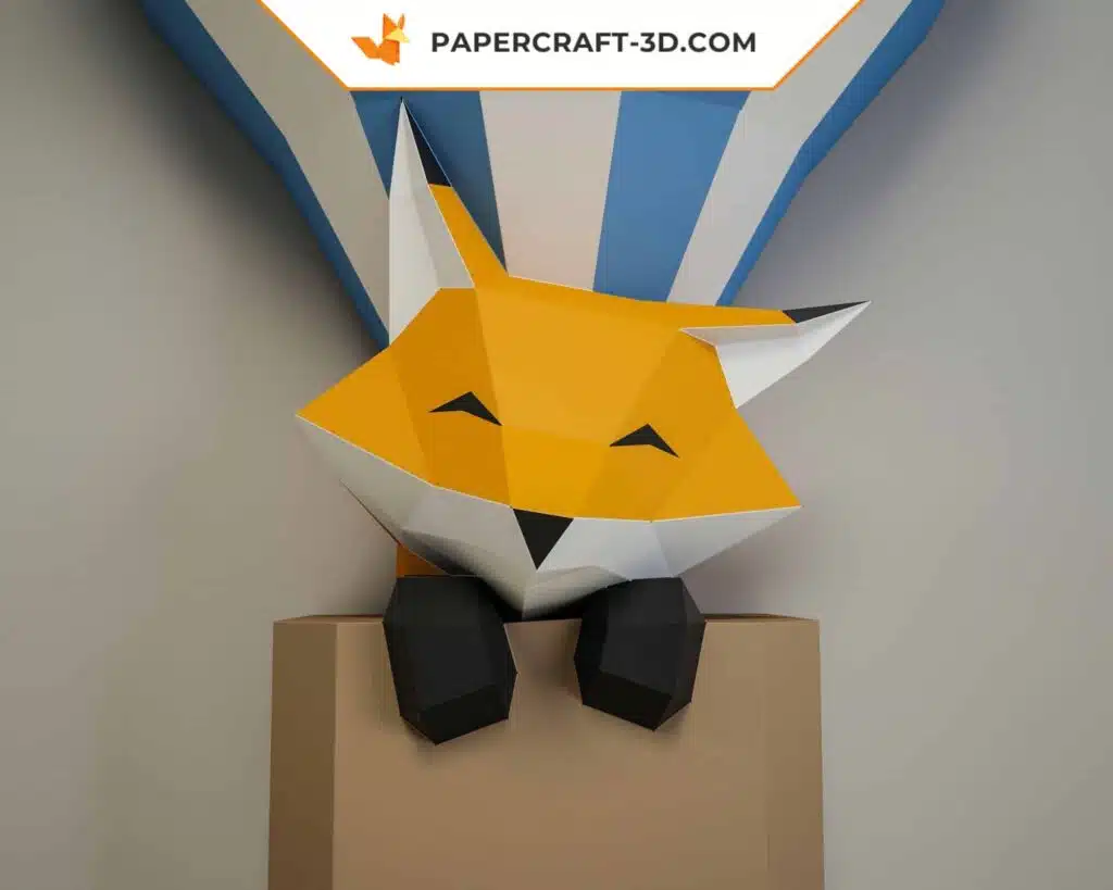 Papercraft bebê raposa em balão de ar quente origami 3D