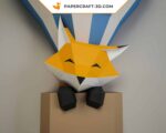 Papercraft bébé renard dans une mongolfière origami 3D